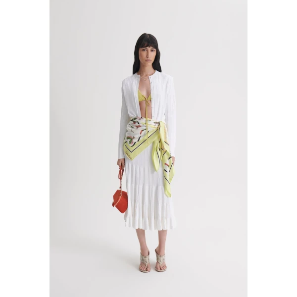 Scanlan Theodore Pleat Rib Flared Skirt in White
