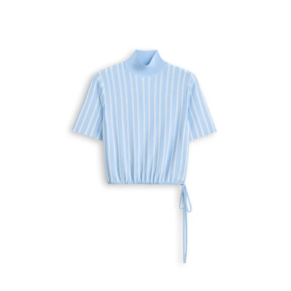 Pleat Rib Stripe Top in Blue White