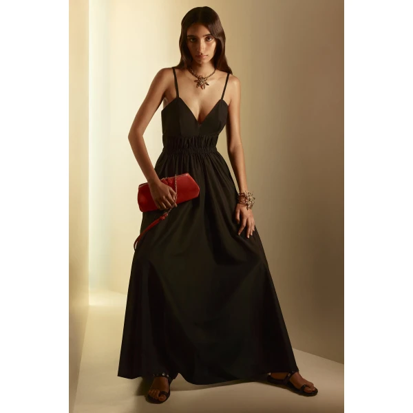 Scanlan Theodore Polished Voile Dress in Black | Maxi Dresses | Luxury Shoes 