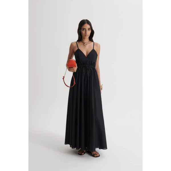 Scanlan Theodore Polished Voile Dress in Black | Maxi Dresses | Luxury Shoes 