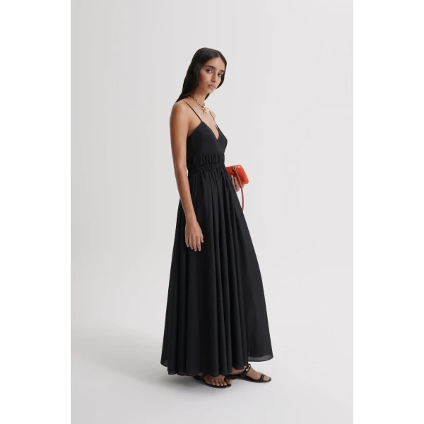 Scanlan Theodore Polished Voile Dress in Black | Maxi Dresses | Luxury Shoes 