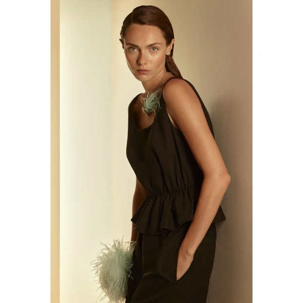 Scanlan Theodore Polished Voile Peplum Top in Black | Tops | Luxury Shoes 