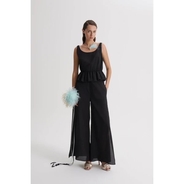 Scanlan Theodore Polished Voile Peplum Top in Black | Tops | Luxury Shoes 