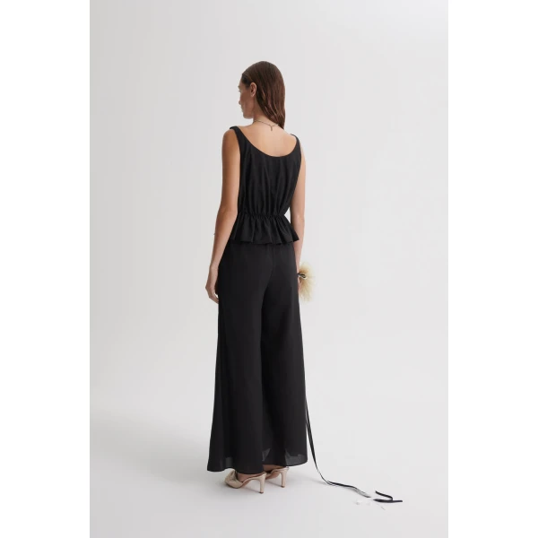 Scanlan Theodore Polished Voile Peplum Top in Black | Tops | Luxury Shoes 