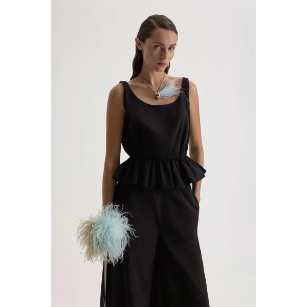 Scanlan Theodore Polished Voile Peplum Top in Black | Tops | Luxury Shoes 