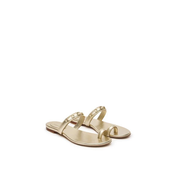 Scanlan Theodore Poppy Flat Sandal in Light Gold | Sandals | Luxury Shoes 