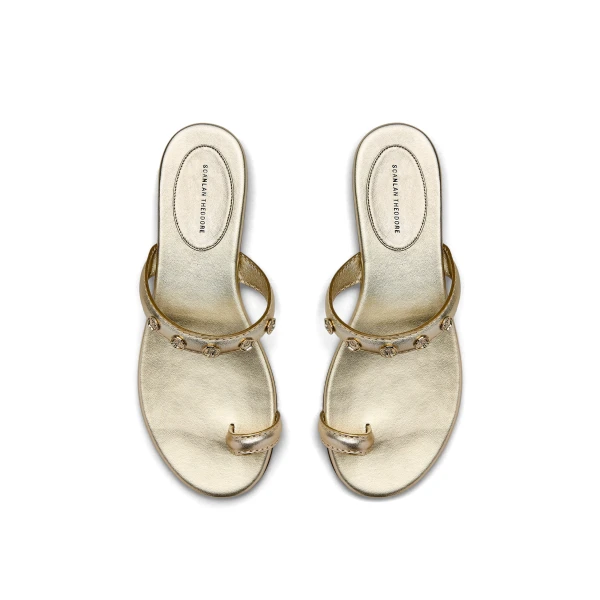 Scanlan Theodore Poppy Flat Sandal in Light Gold | Sandals | Luxury Shoes 