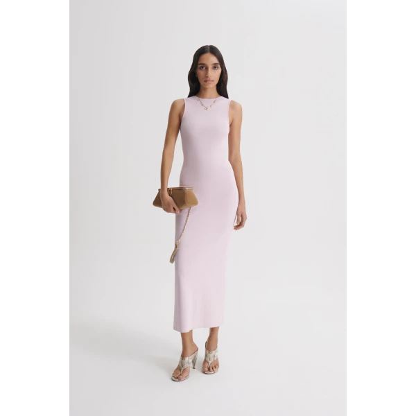 Scanlan Theodore Rib Crew Neck Dress in Soft Pink | Maxi Dresses | Luxury Shoes 