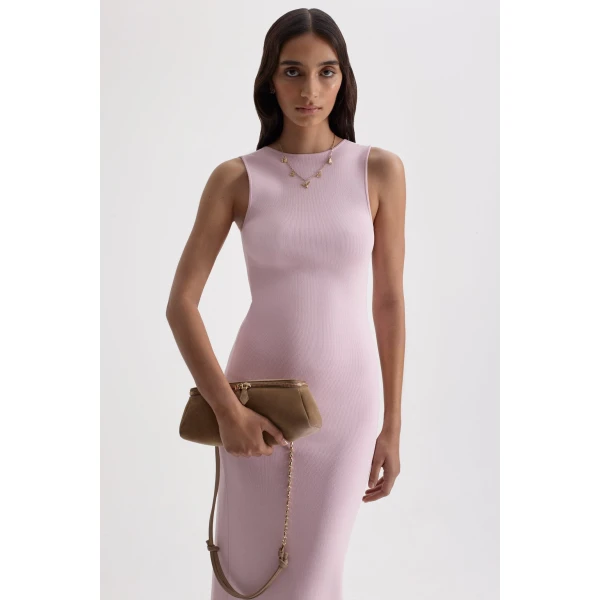 Scanlan Theodore Rib Crew Neck Dress in Soft Pink | Maxi Dresses | Luxury Shoes 