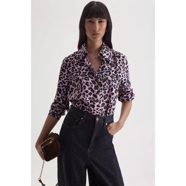 Scanlan Theodore Silk Animal Print Shirt in Pink | Tops | Luxury Shoes 
