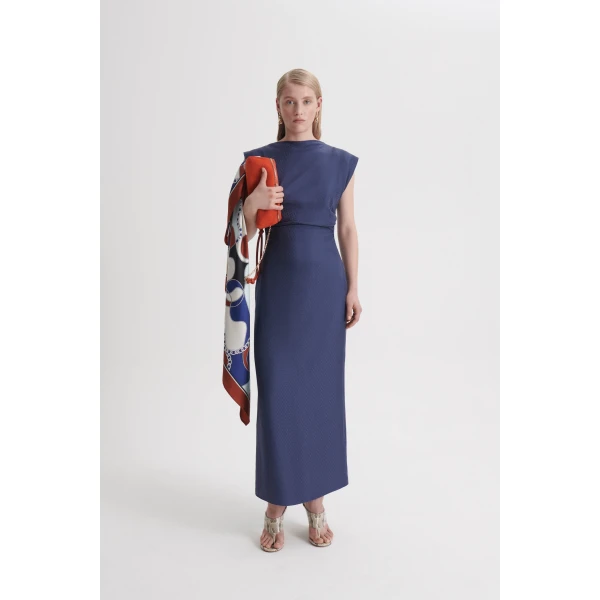 Scanlan Theodore Silk Chain Jacquard Dress in Indaco Blue