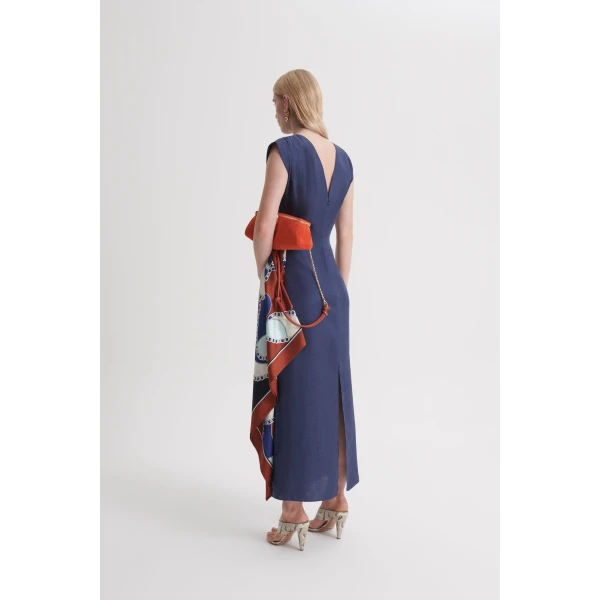 Scanlan Theodore Silk Chain Jacquard Dress in Indaco Blue