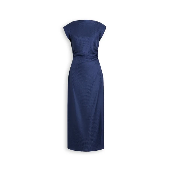 Silk Chain Jacquard Dress in Indaco Blue