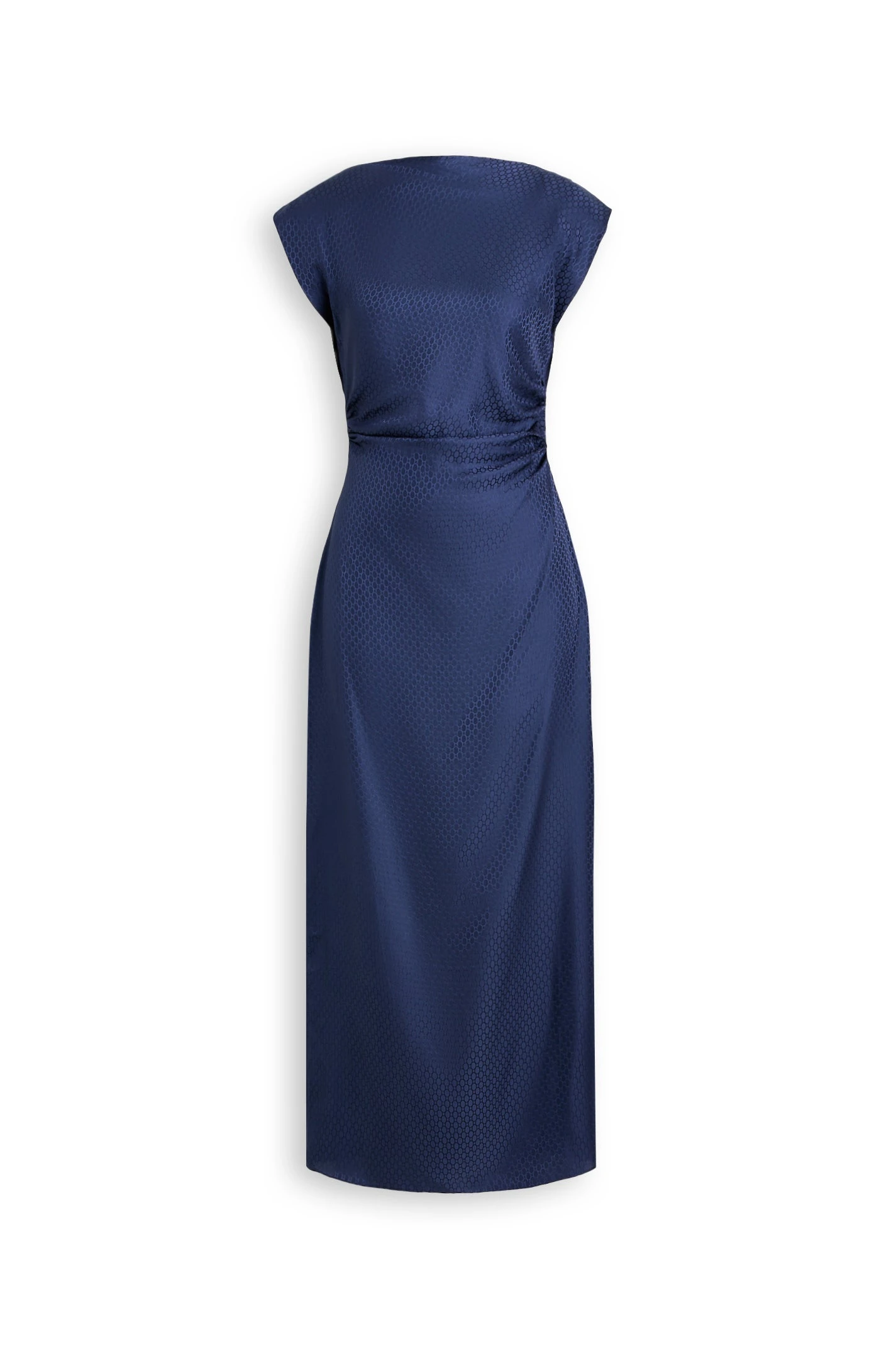 Scanlan Theodore Silk Chain Jacquard Dress in Indaco Blue at Luxury Shoes Scanlan Theodore Silk Chain Jacquard Dress in Indaco Blue