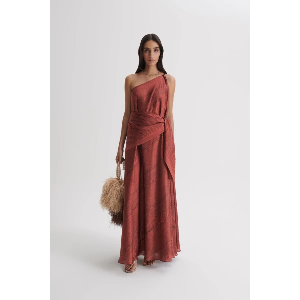 Scanlan Theodore Silk Desert One Shoulder Gown in Chocolate | Evening Gowns | Luxury Shoes 