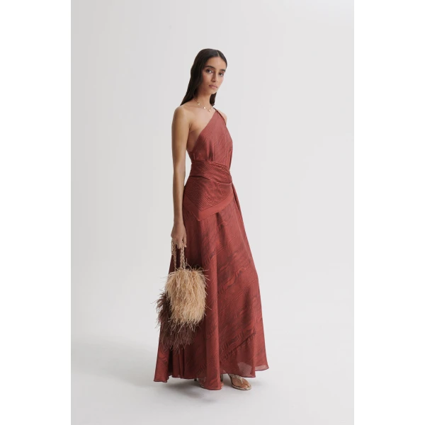Scanlan Theodore Silk Desert One Shoulder Gown in Chocolate | Evening Gowns | Luxury Shoes 