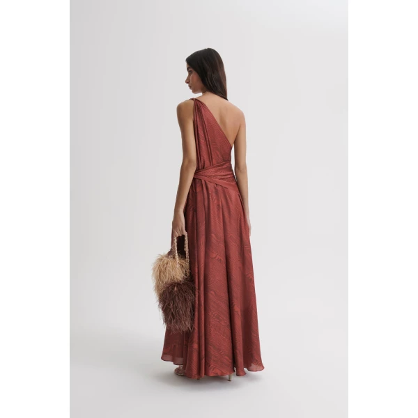 Scanlan Theodore Silk Desert One Shoulder Gown in Chocolate | Evening Gowns | Luxury Shoes 