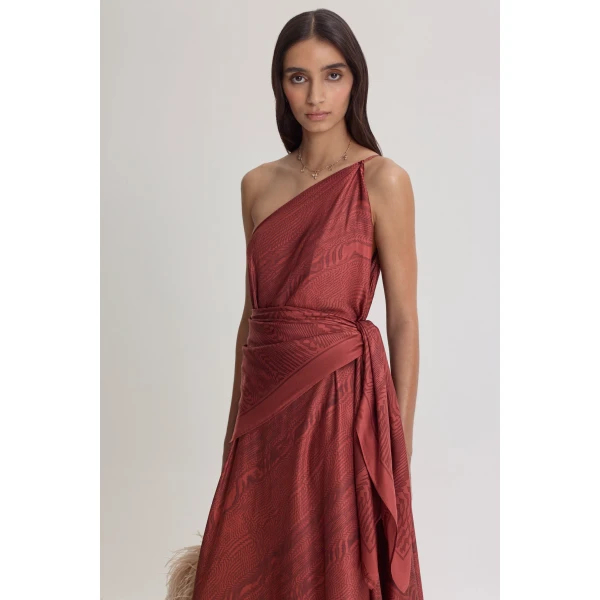 Scanlan Theodore Silk Desert One Shoulder Gown in Chocolate | Evening Gowns | Luxury Shoes 