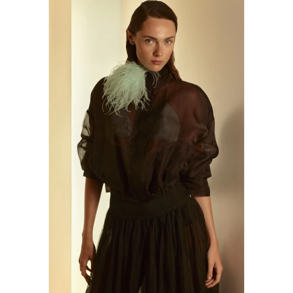 Scanlan Theodore Silk Organza Bomber in Bitter Chocolate | Jackets | Luxury Shoes 
