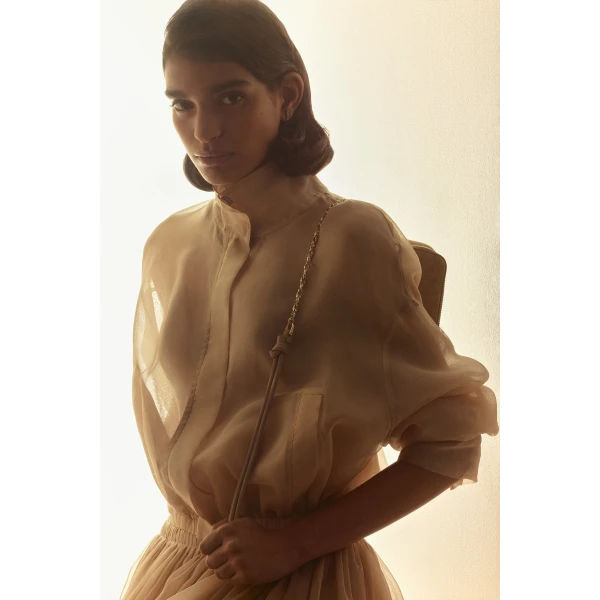 Scanlan Theodore Silk Organza Bomber in Champagne | Jackets | Luxury Shoes 