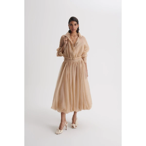 Scanlan Theodore Silk Organza Bomber in Champagne | Jackets | Luxury Shoes 