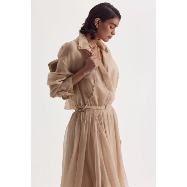 Scanlan Theodore Silk Organza Bomber in Champagne | Jackets | Luxury Shoes 