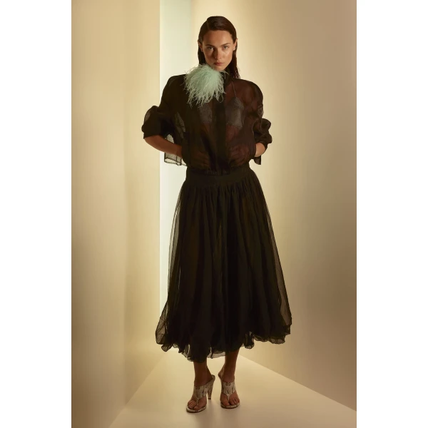 Scanlan Theodore Silk Organza Bubble Skirt in Bitter Chocolate | Skirts | Luxury Shoes 