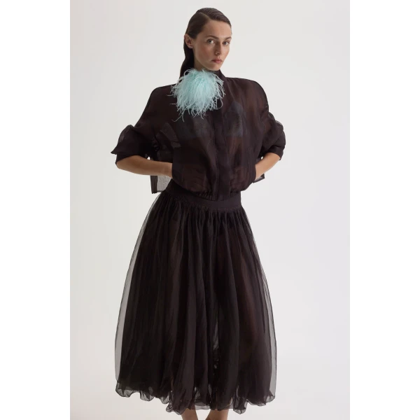 Scanlan Theodore Silk Organza Bubble Skirt in Bitter Chocolate | Skirts | Luxury Shoes 
