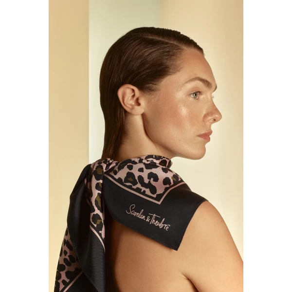 Scanlan Theodore Silk Twill Animal Scarf in Pink | Scarves | Luxury Shoes 