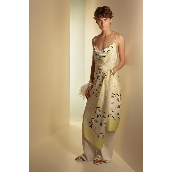 Scanlan Theodore Silk Twill Scarf Print Dress in Limoncello