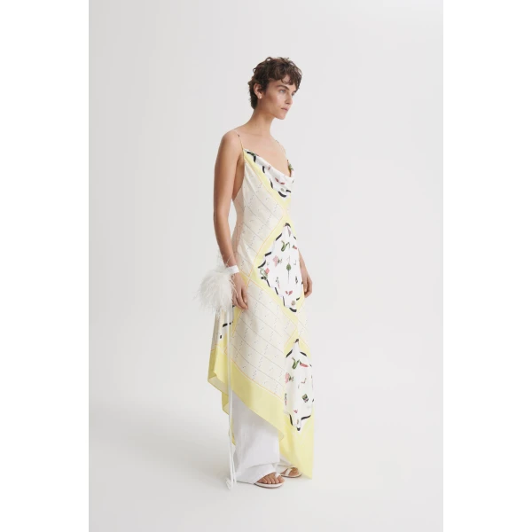Scanlan Theodore Silk Twill Scarf Print Dress in Limoncello