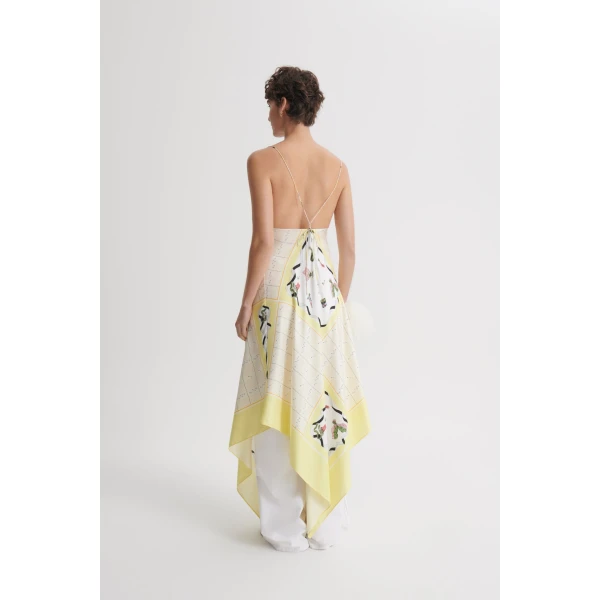 Scanlan Theodore Silk Twill Scarf Print Dress in Limoncello
