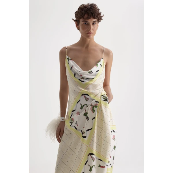 Scanlan Theodore Silk Twill Scarf Print Dress in Limoncello