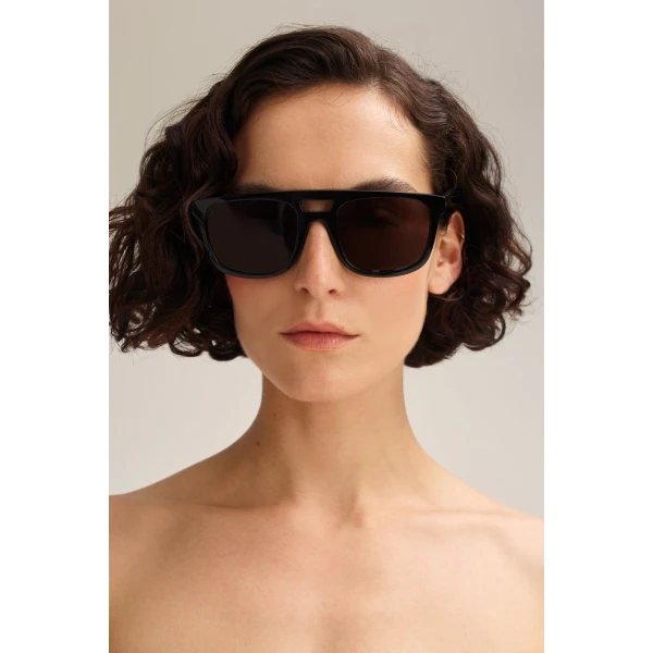 Scanlan Theodore Slim Aviator Sunglasses in Black | Sunglasses | Luxury Shoes 