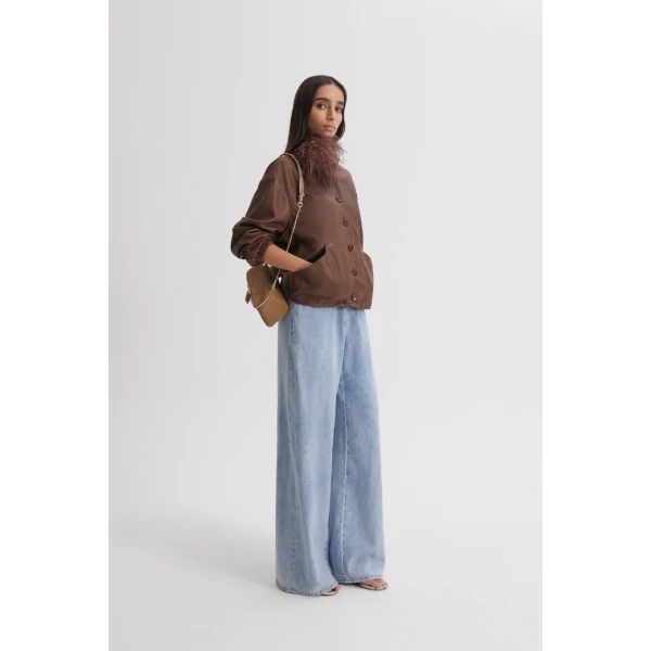 Scanlan Theodore Textured Leather Bomber in Toffee