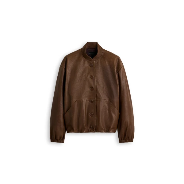 Textured Leather Bomber in Toffee