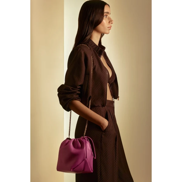 Scanlan Theodore The Leather Drawstring Bag in Fuschia | Bucket Bags | Luxury Shoes 