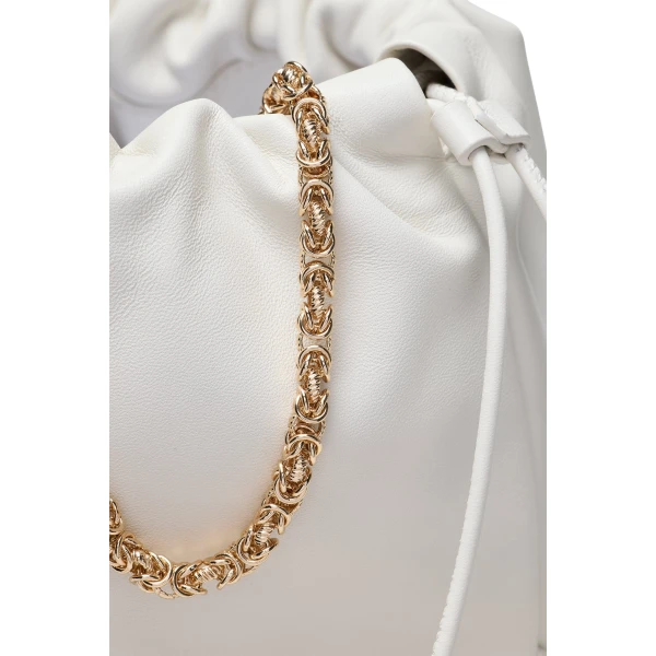 Scanlan Theodore The Leather Drawstring Bag in Parchment | Bucket Bags | Luxury Shoes 