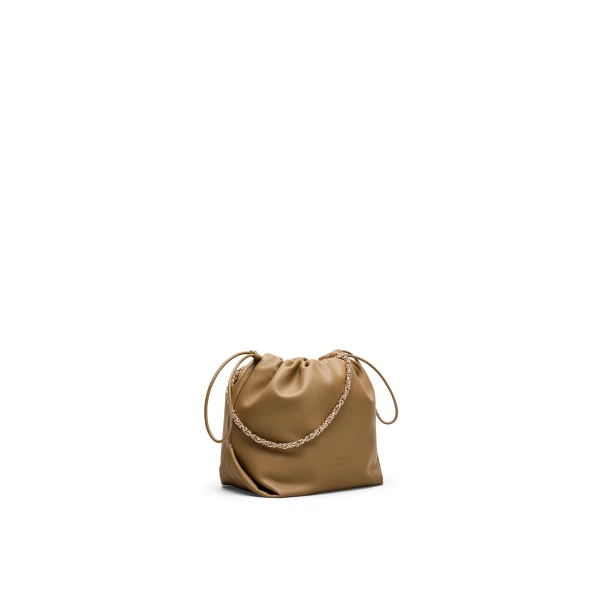 Scanlan Theodore The Leather Drawstring Bag in Sandstone | Bucket Bags | Luxury Shoes 
