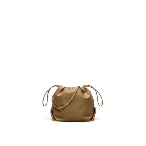 Scanlan Theodore The Leather Drawstring Bag in Sandstone | Bucket Bags | Luxury Shoes 