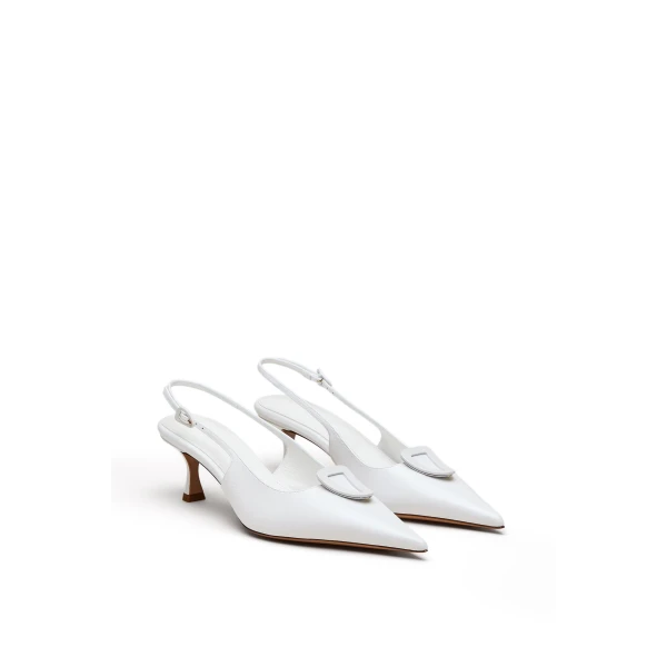 Scanlan Theodore Triangle Frame Slingback 6 in White | Heels | Luxury Shoes 