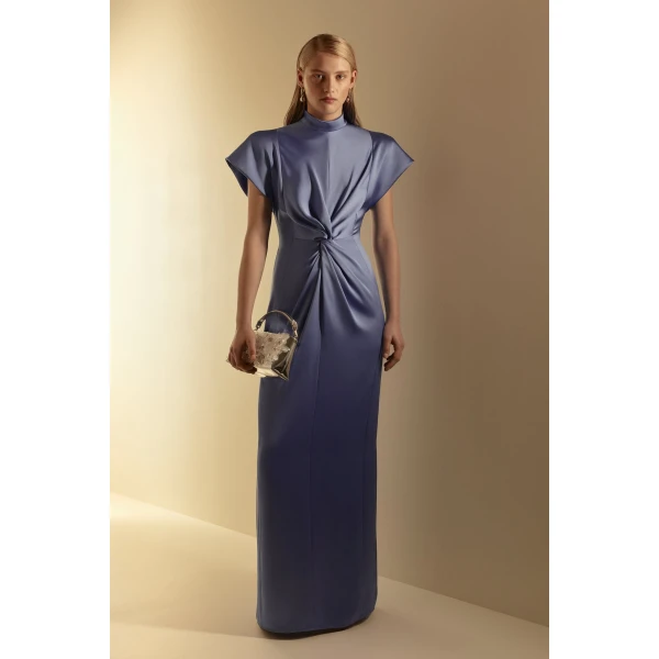 Scanlan Theodore Turban Gown in Blue Bird | Evening Gowns | Luxury Shoes 