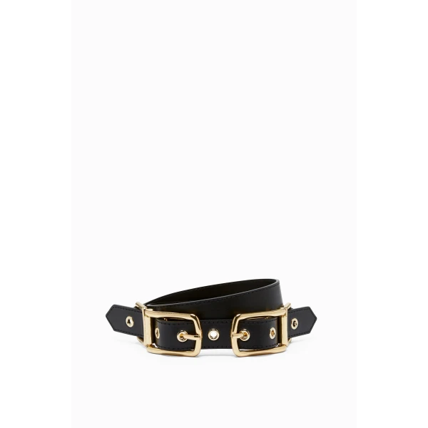 Twin Saddle Buckle Belt 2.5 in Black