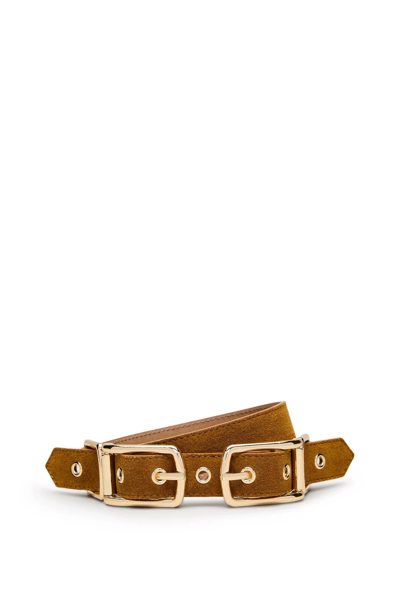 Scanlan Theodore Twin Saddle Buckle Belt 2.5 in Citrine at Luxury Shoes Scanlan Theodore Twin Saddle Buckle Belt 2.5 in Citrine