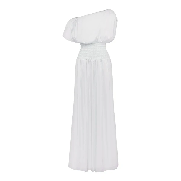 Shona Joy Agnes Shirred Asymmetrical Blouson Maxi Dress