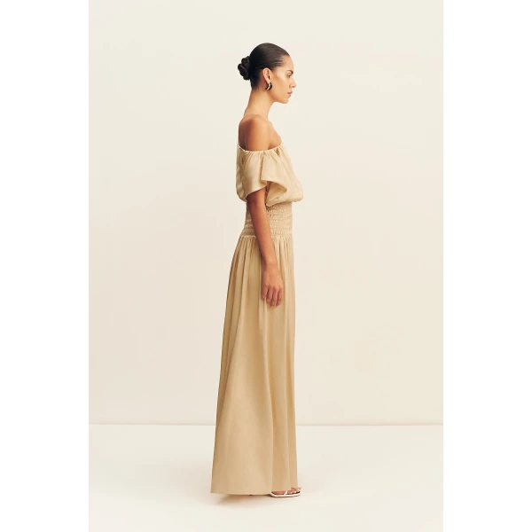 Shona Joy Agnes Shirred Asymmetrical Blouson Maxi Dress