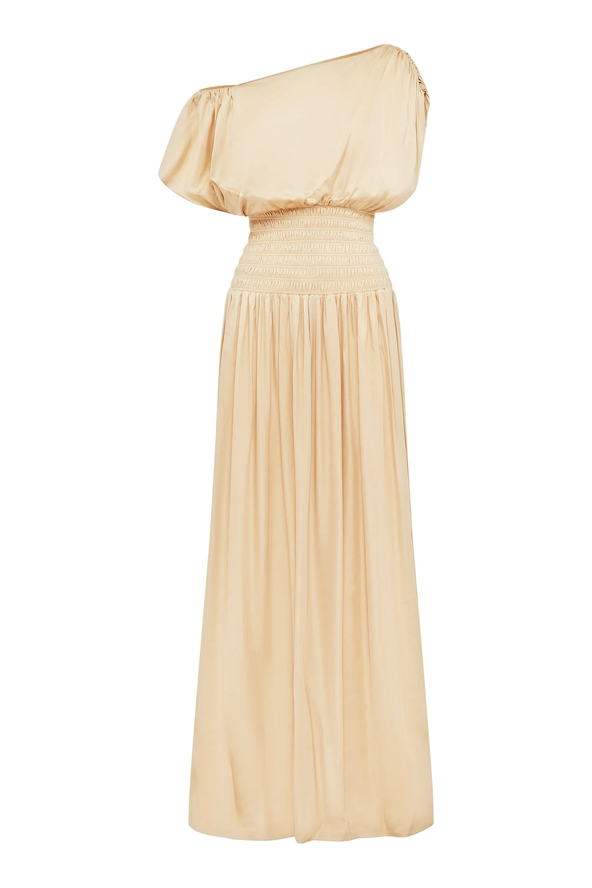 Shona Joy Agnes Shirred Asymmetrical Blouson Maxi Dress in Oat – Dresses – Australian Luxury Eventwear at Luxury Shoes Shona Joy Agnes Shirred Asymmetrical Blouson Maxi Dress