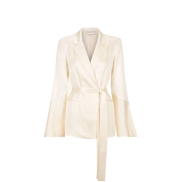 La Lune Flared Sleeve Belted Blazer in Cream