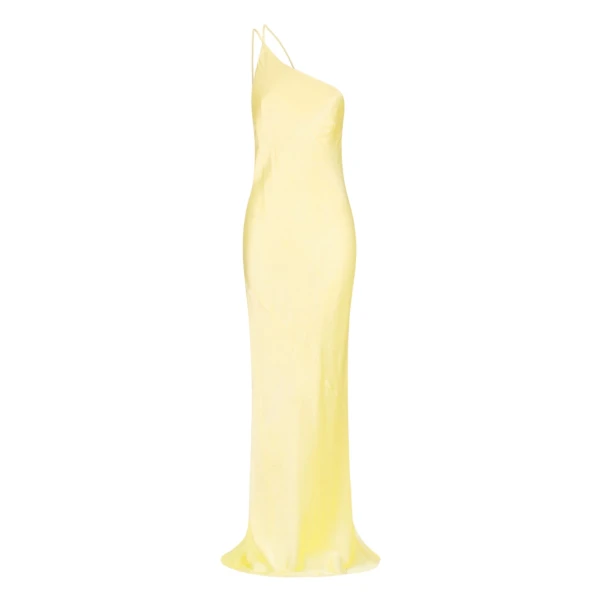 La Lune One Shoulder Cowl Back Maxi Dress in Lemon