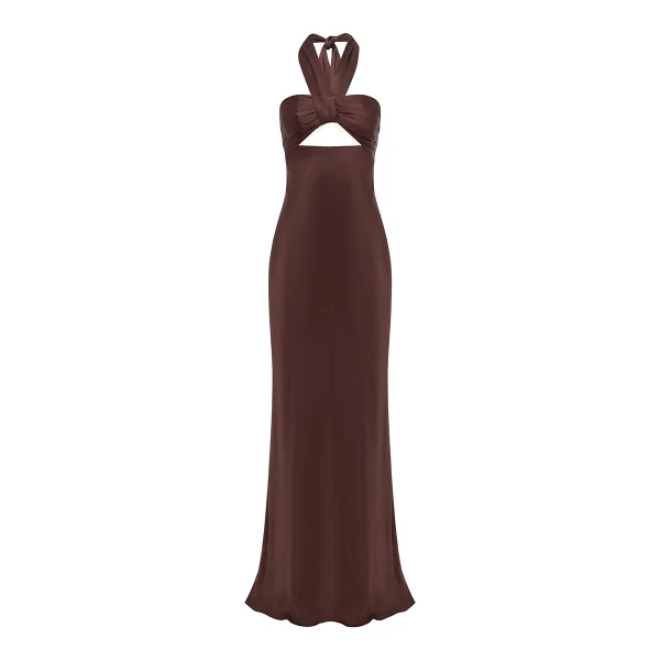 Shona Joy La Lune Ruched Halter Maxi Dress